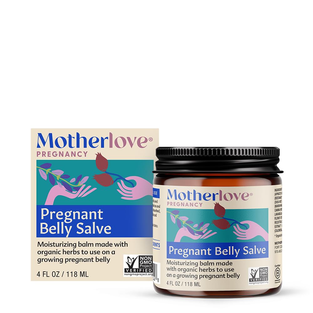 Motherlove Pregnant Belly Salve jar shows a moisturizing organic balm for growing bellies