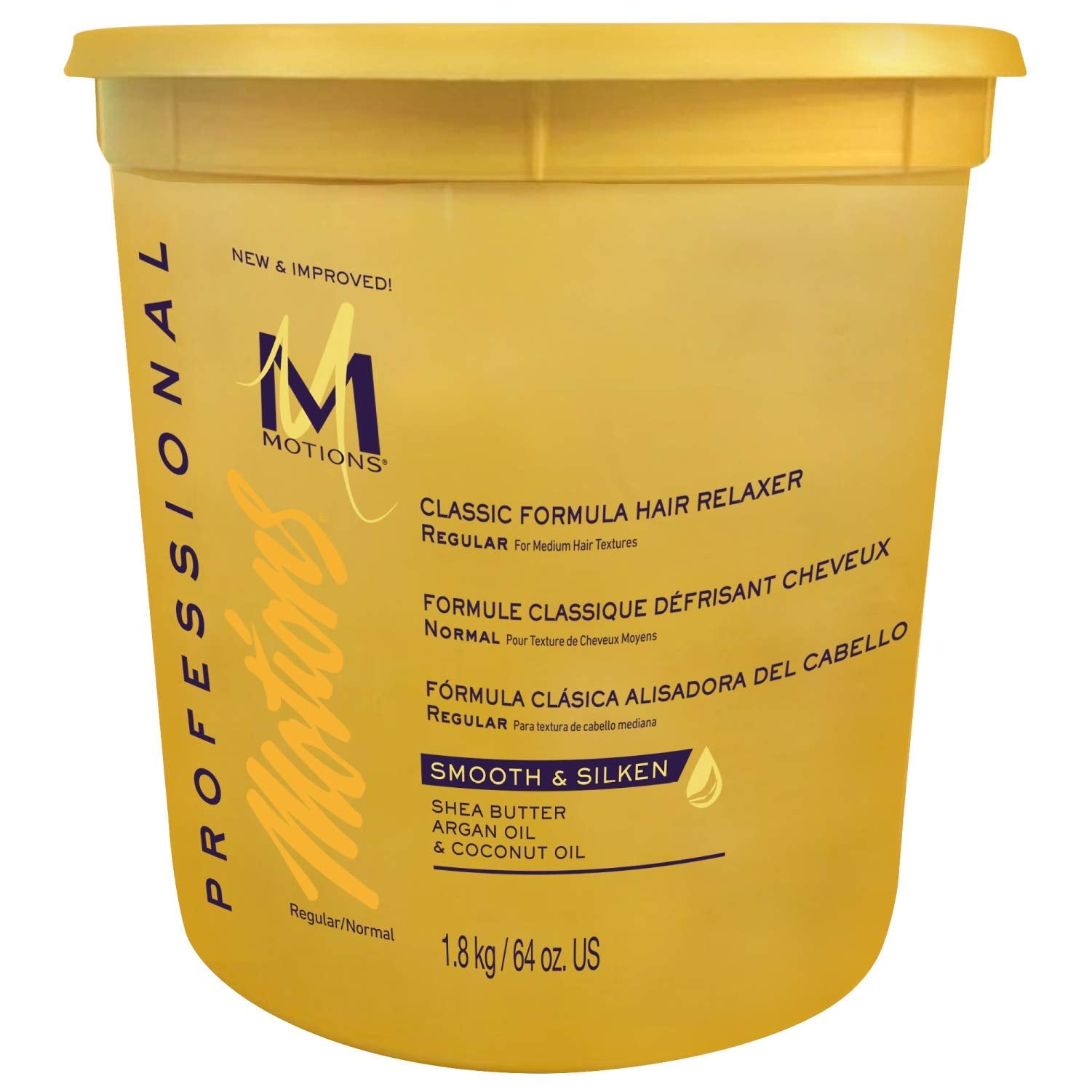 Motions Motons Regular Hair Relaxer 64oz bottle for salon-grade professional use.