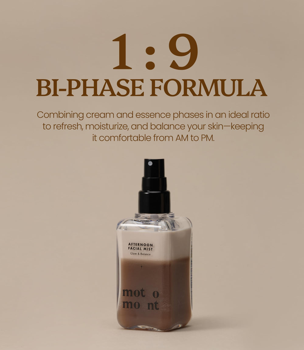 Motomont Milk Tea Mist applying on skin using a puff for seamless blend.