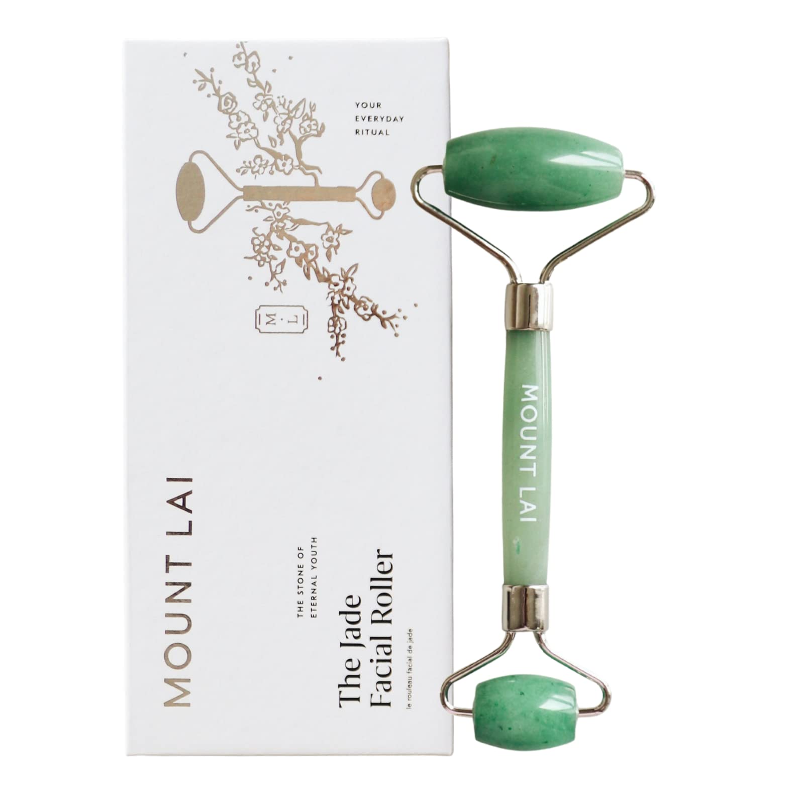 Mount Lai jade roller close-up showing cooling action to reduce puffiness