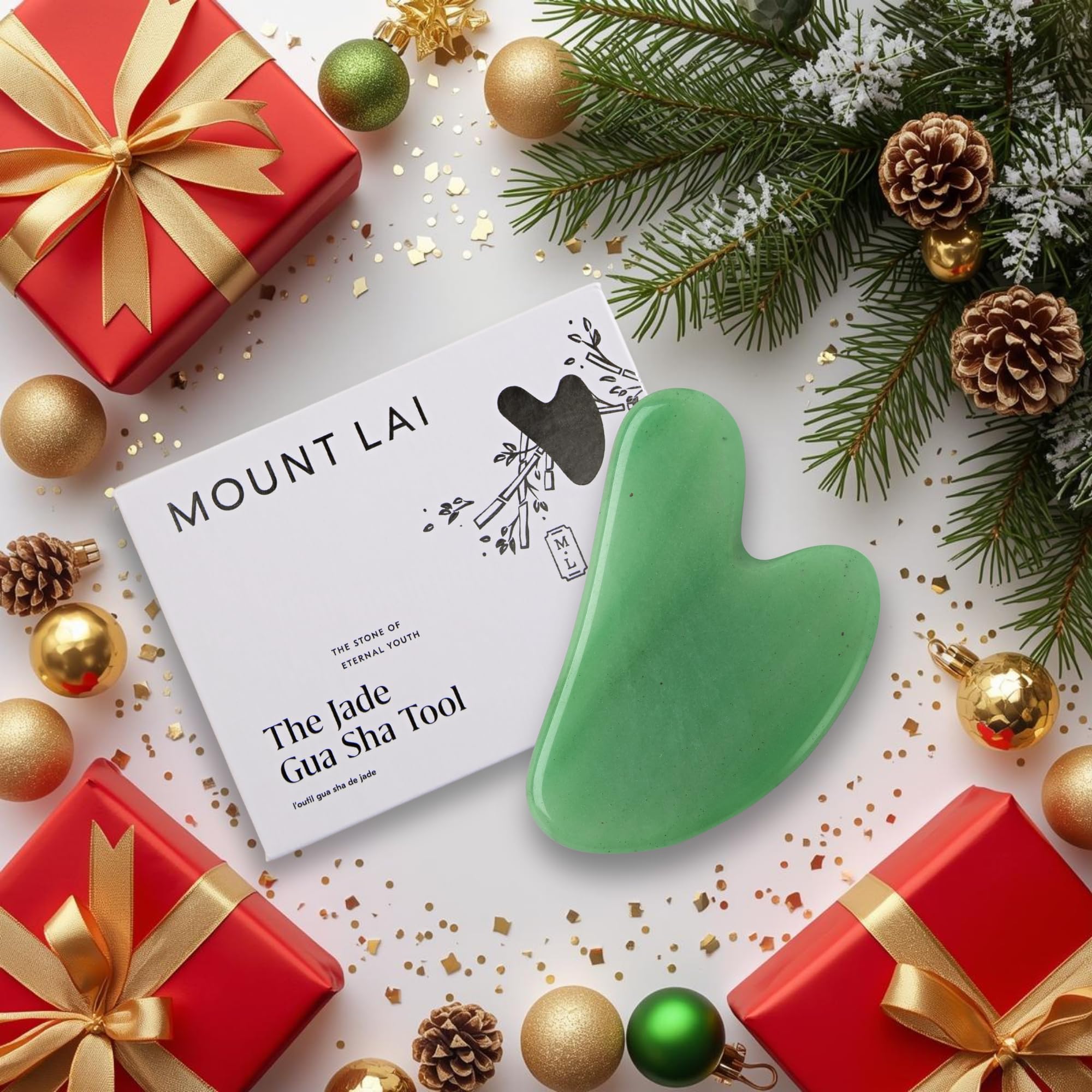 Mount Lai jade gua sha face tool with serum for smooth glide and glow.