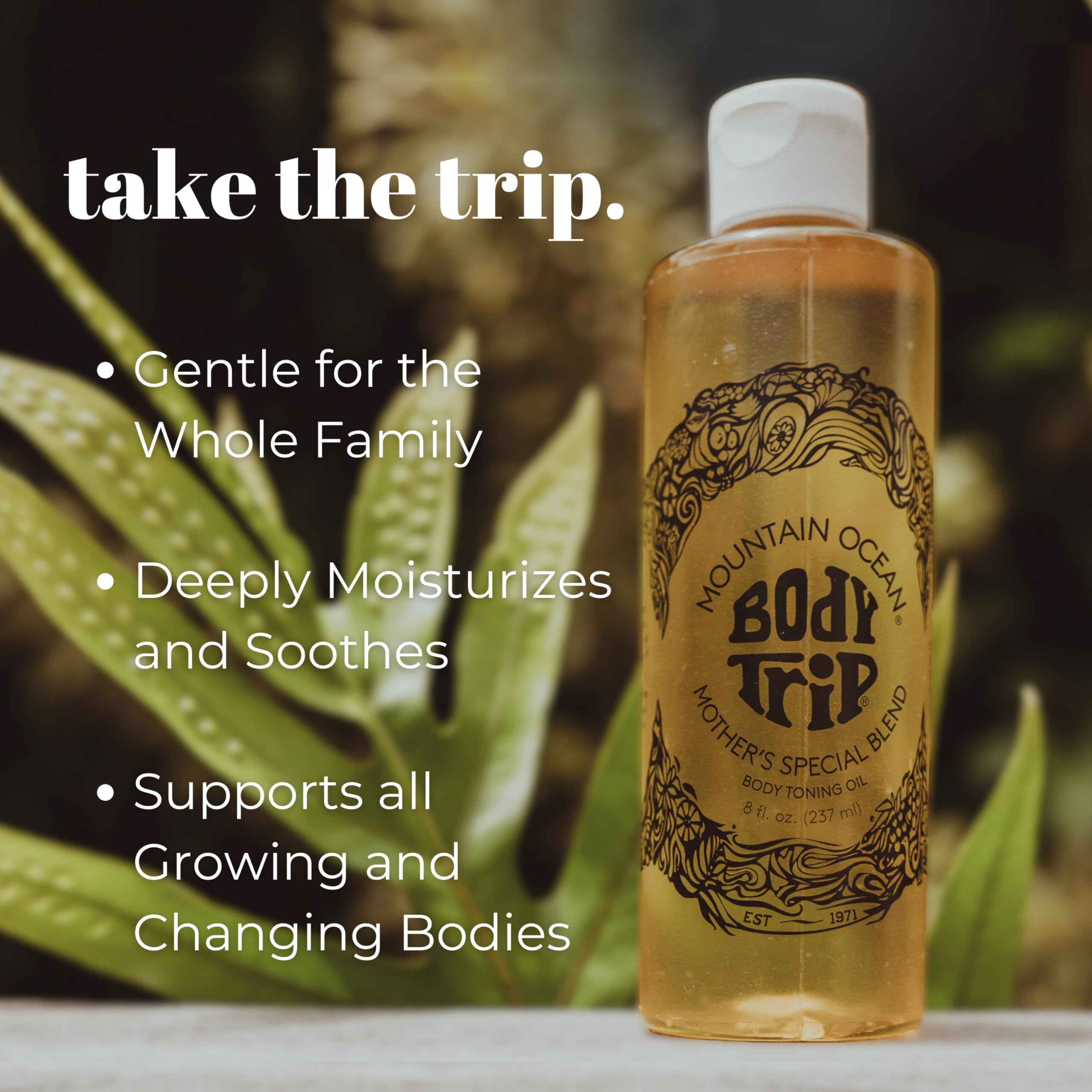 Mountain Ocean Body Trip Coconut Oil ingredient offers lightweight hydration and a gentle feel.