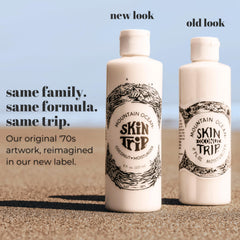 Mountain Ocean Skin Trip coconut body lotion label-closeup highlights premium coconut scent.