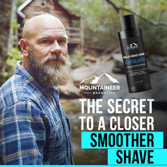 Mountaineer Brand Bald Head Exfoliator hands applying scrub for soothing exfoliation