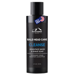 Mountaineer Brand Bald Head Wash bottle delivers a daily scalp cleanse with fresh, natural scent.