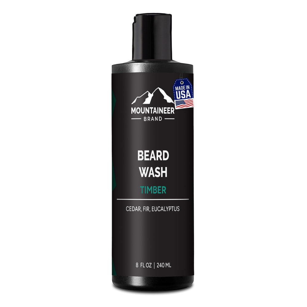 Mountaineer Brand Beard Wash bottle with timber scent for refreshed beard.
