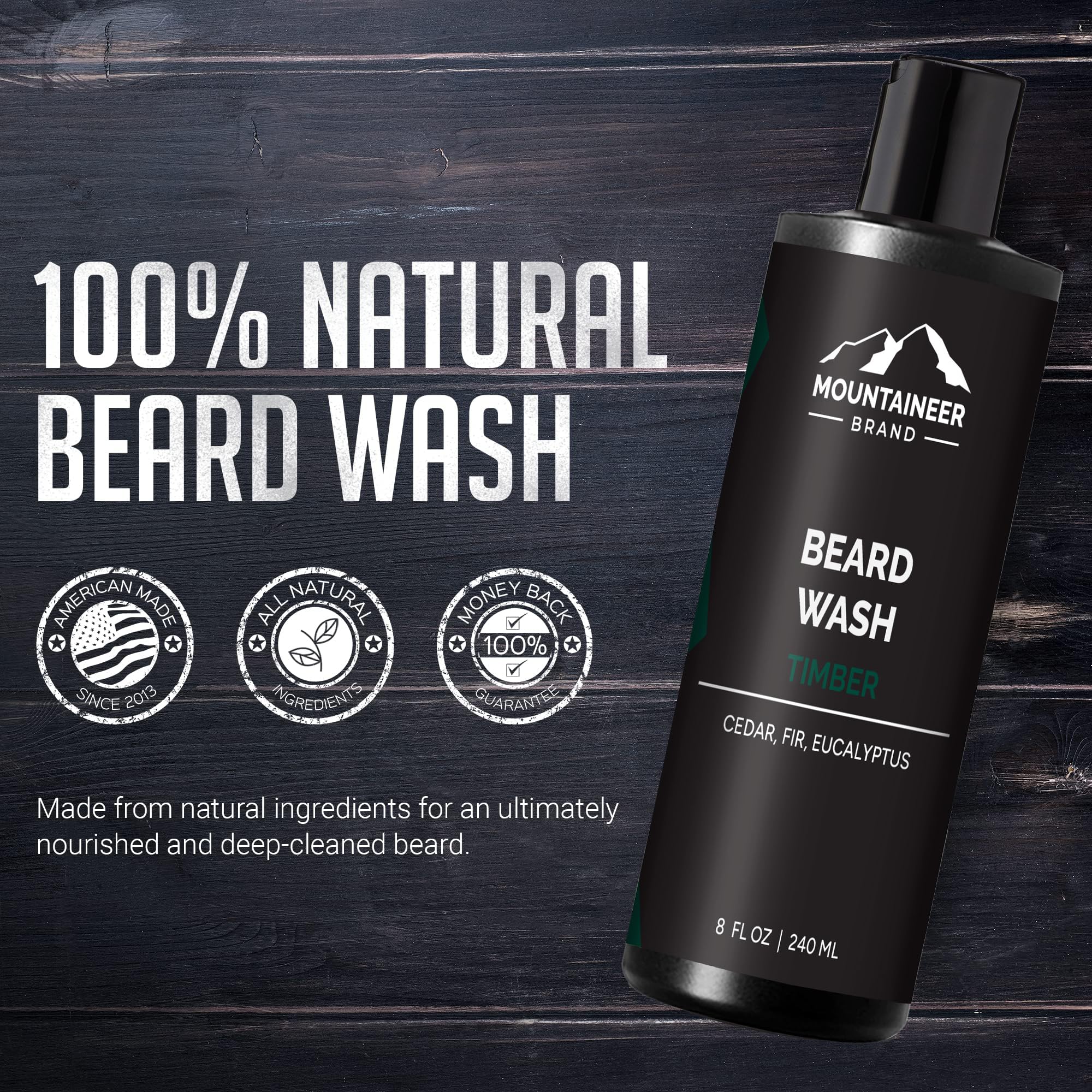 Mountaineer Brand Beard Wash lather close-up showing rich cleansing foam.
