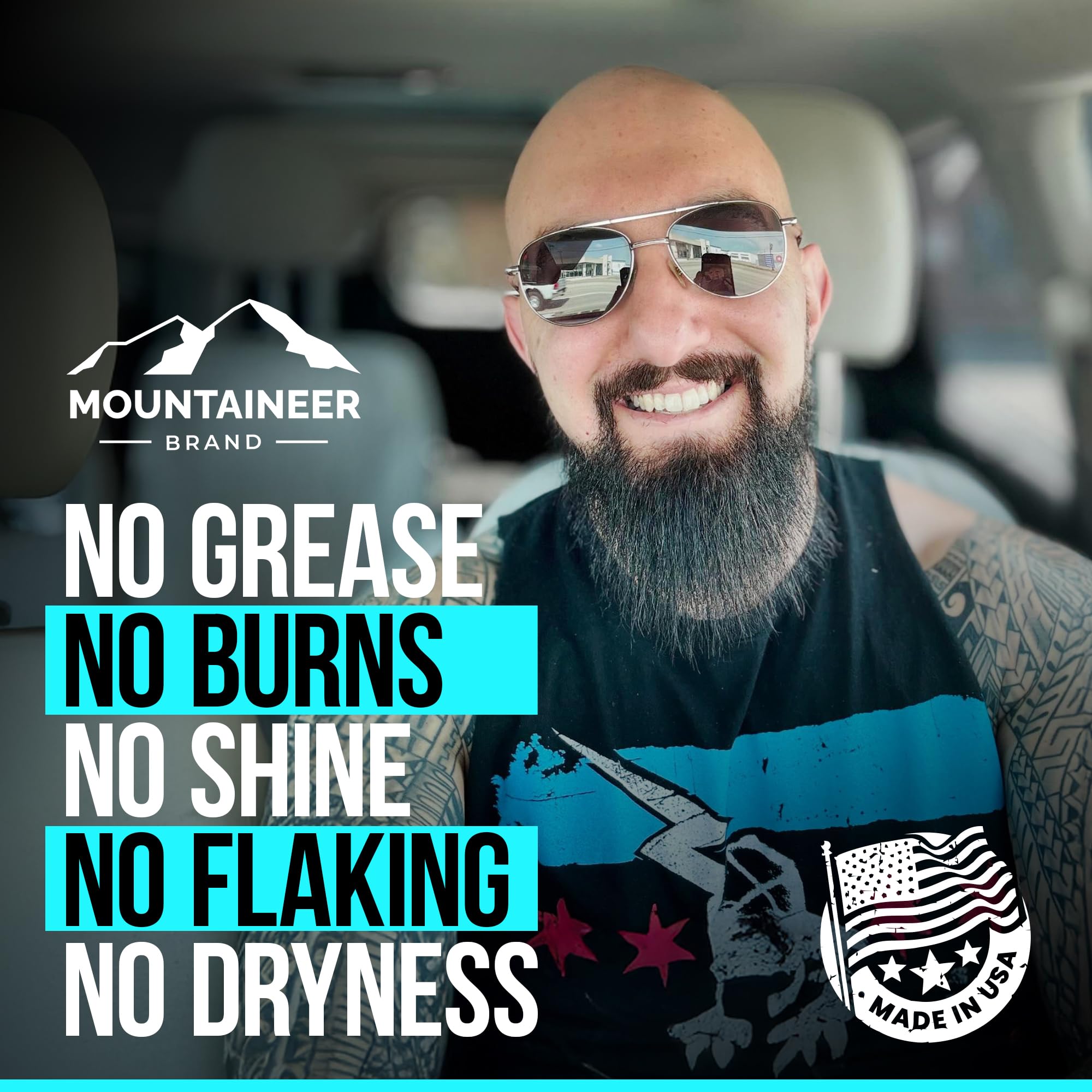 West Virginia backdrop with Mountaineer Brand for daily bald head care