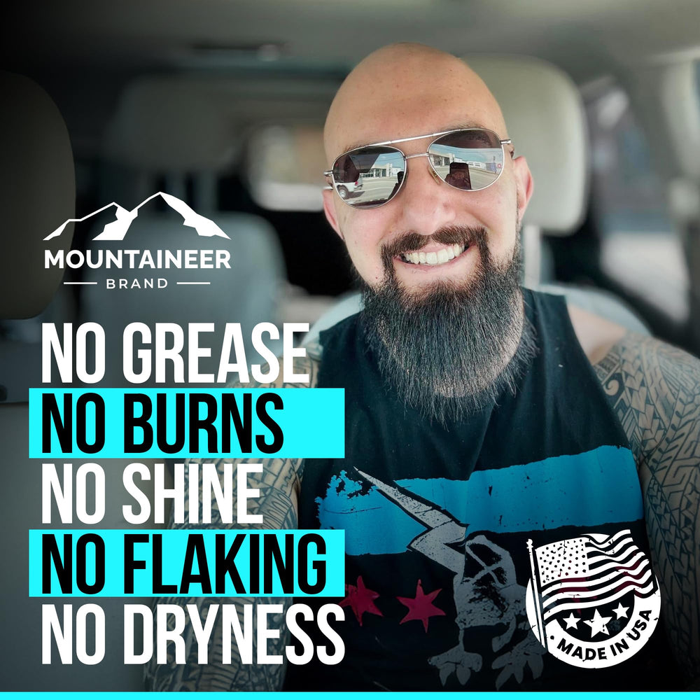 West Virginia backdrop with Mountaineer Brand for daily bald head care