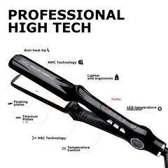 MQ Hair mirror-finish flat iron highlighting a sleek professional look.