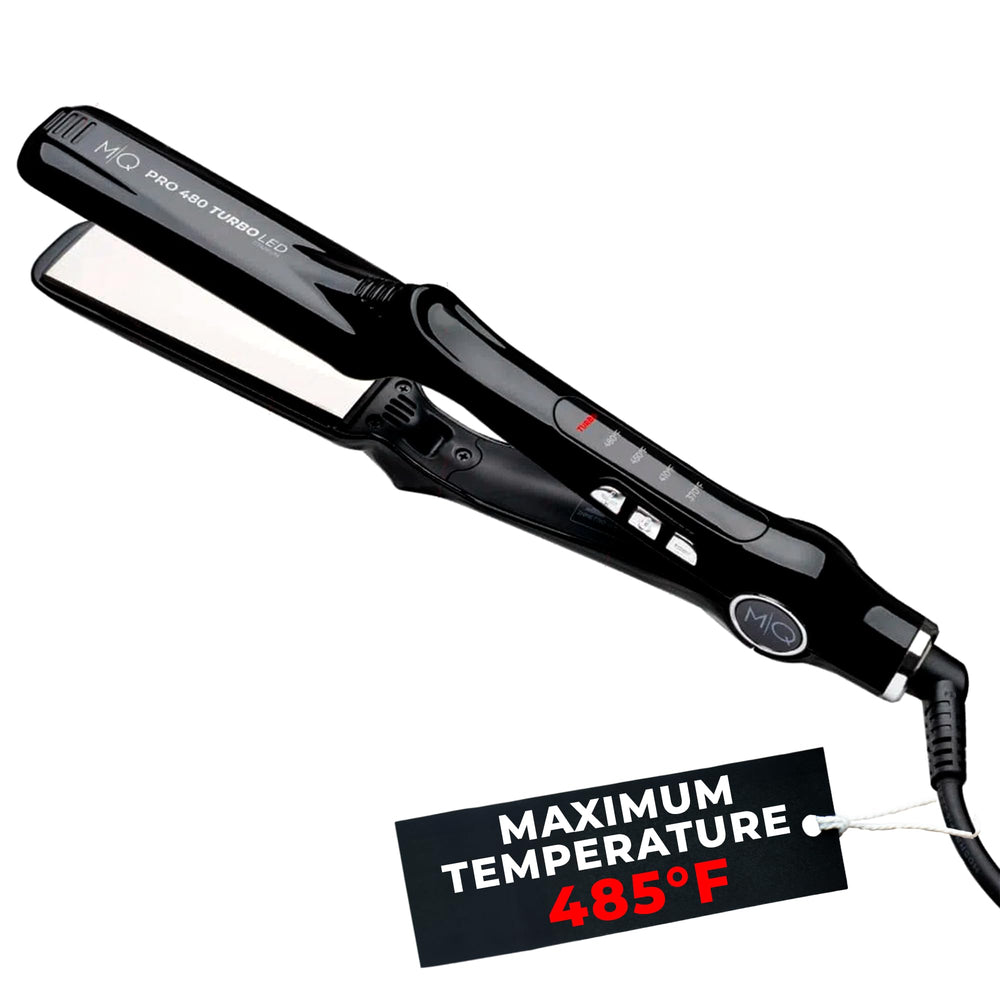 MQ Hair titanium plates close-up for ultra-smooth straightening.