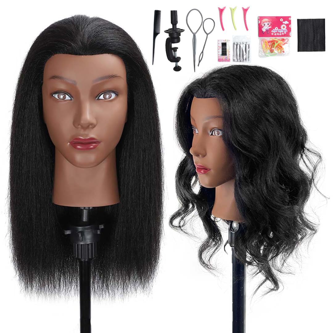 MQHIHI mannequin head 16-inch realistic human hair for braiding practice.