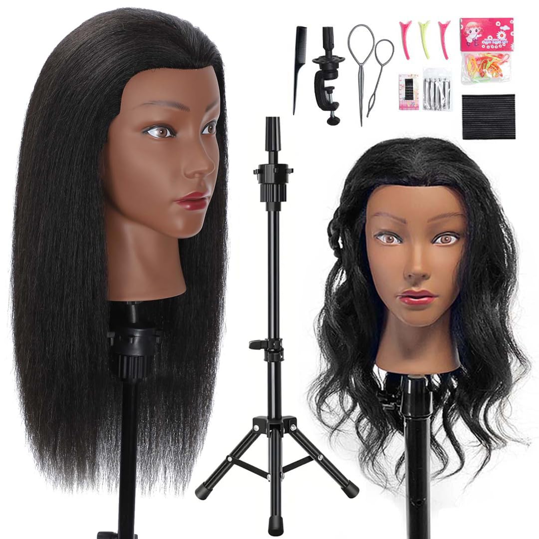 MQHIHI 18-inch mannequin head with tripod for stable braiding practice