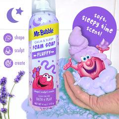 Mr. Bubble Calm & Sleep purple foam in tub for sensory play
