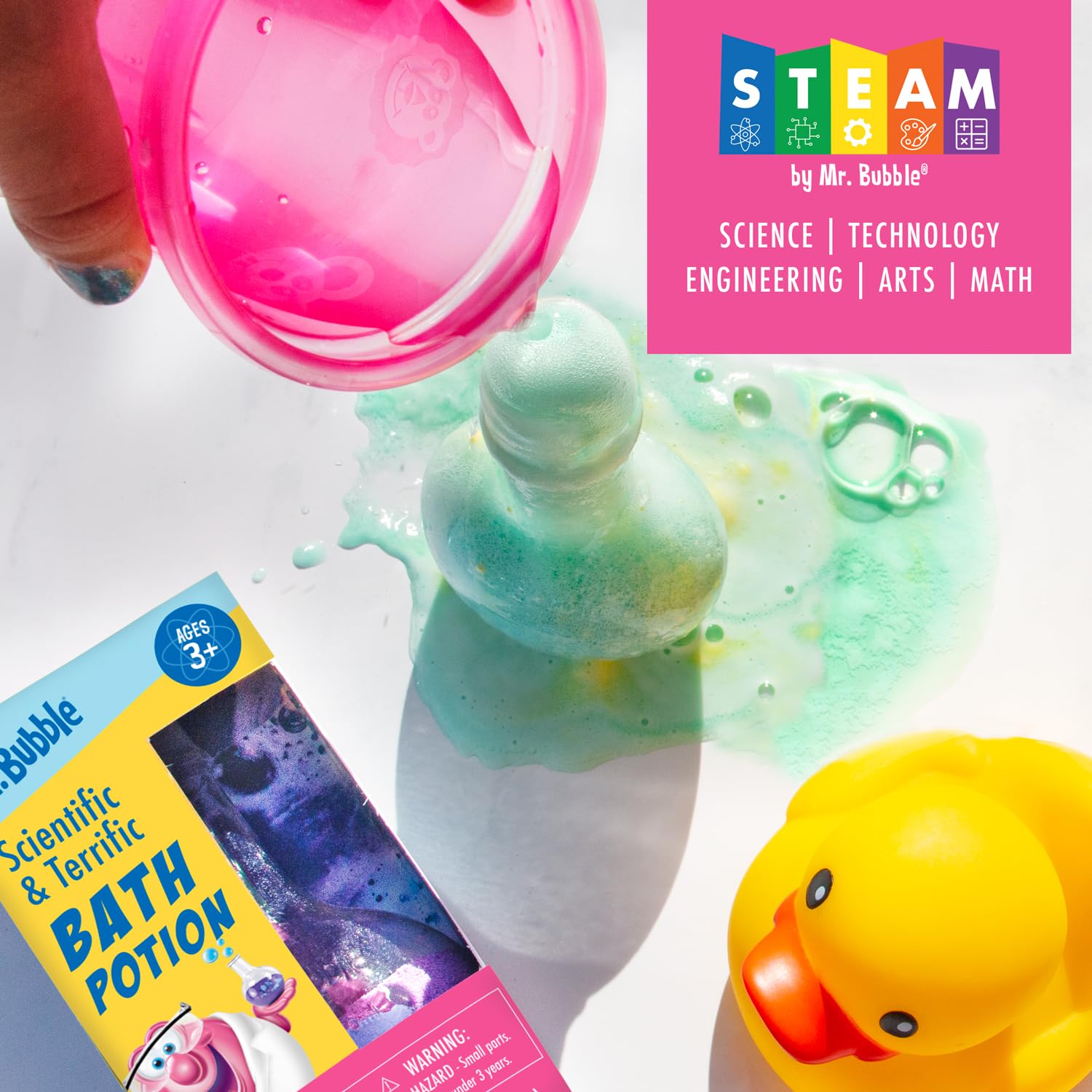 Mr. Bubble cool foam forms a frothy curtain around tub walls