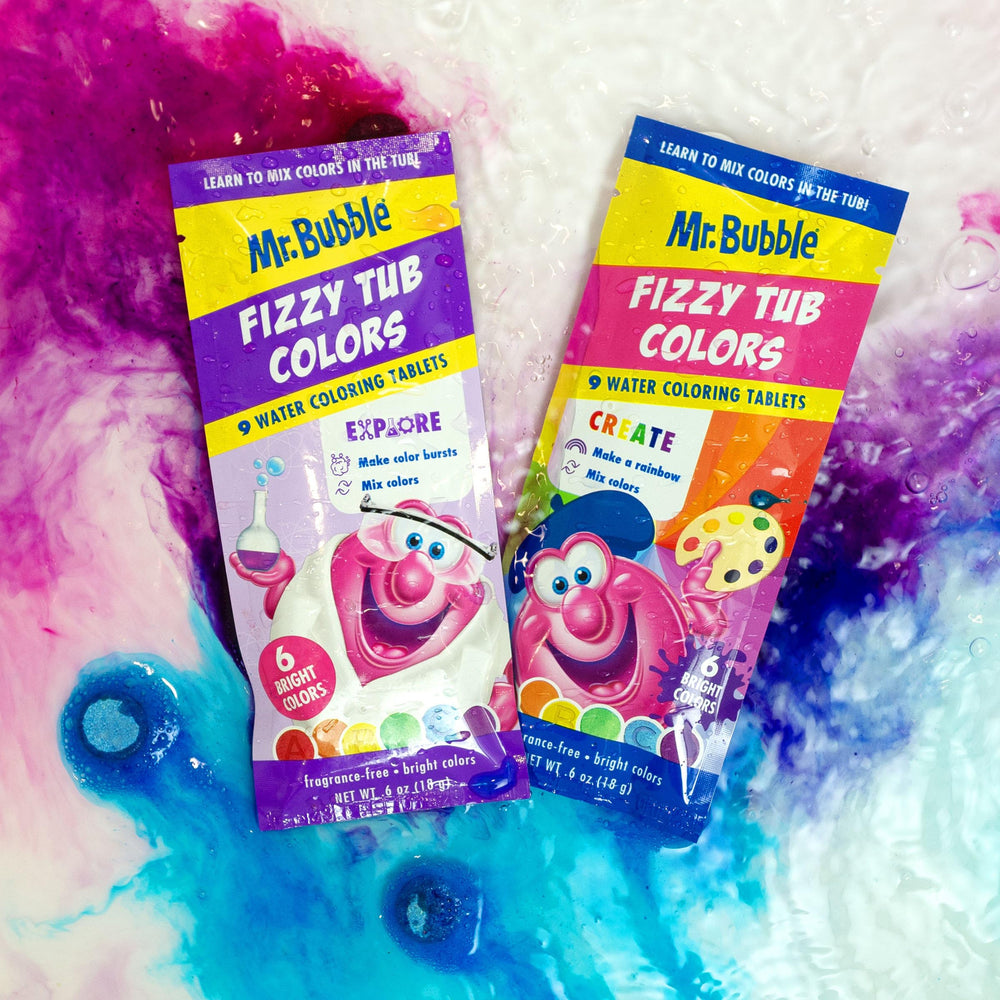 Mr. Bubble purple tablet creates playful purple hues during bath.