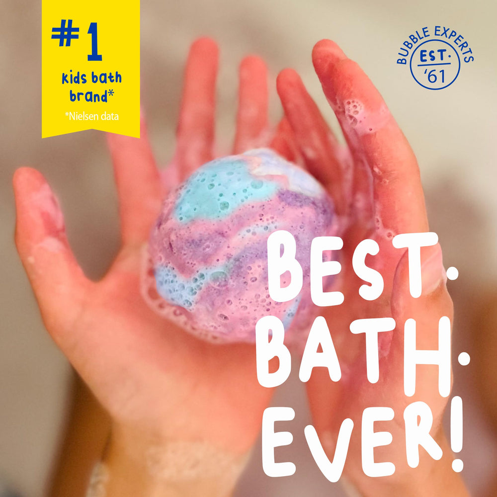 Mr. Bubble Galaxy Bath Bomb Mars sparks red fizz and sparkling water.