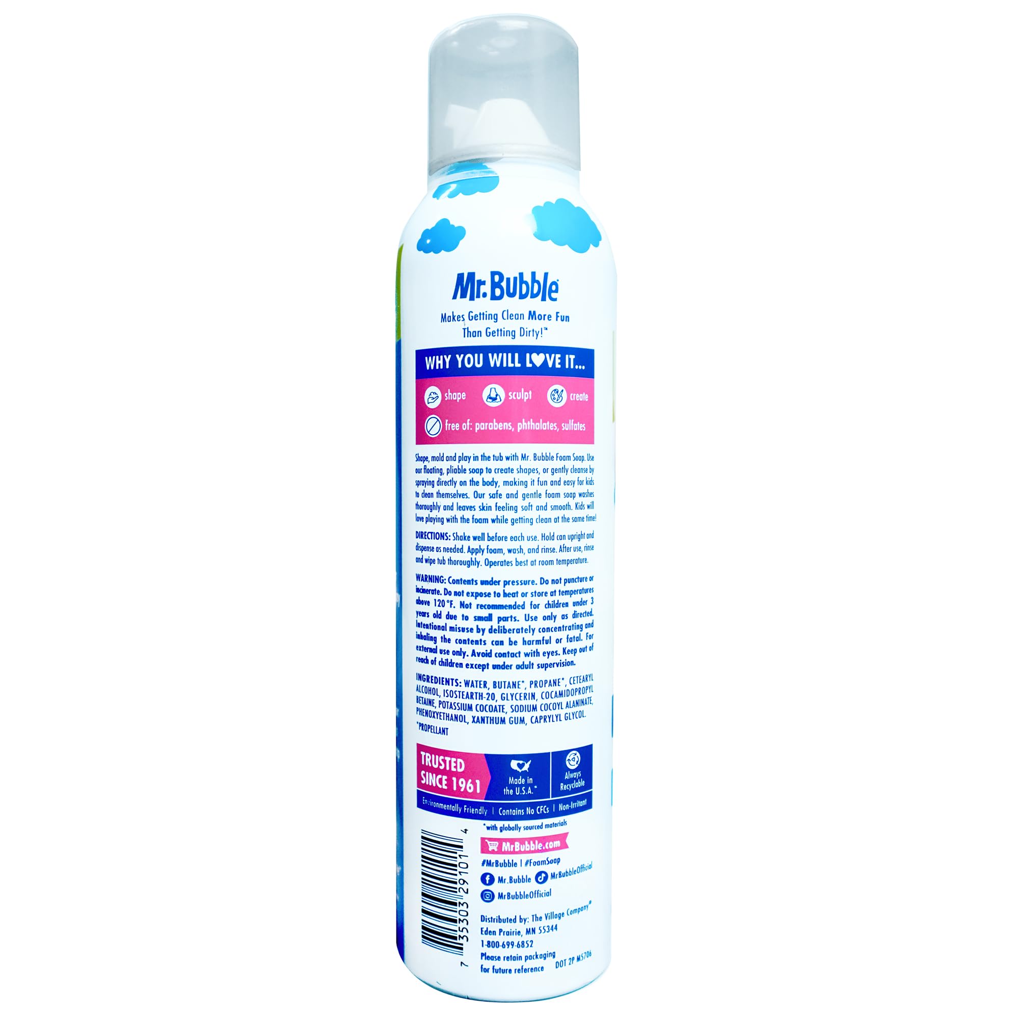 Mr. Bubble kids in tub enjoy fluffy foam for creative play and bath-time cleansing.
