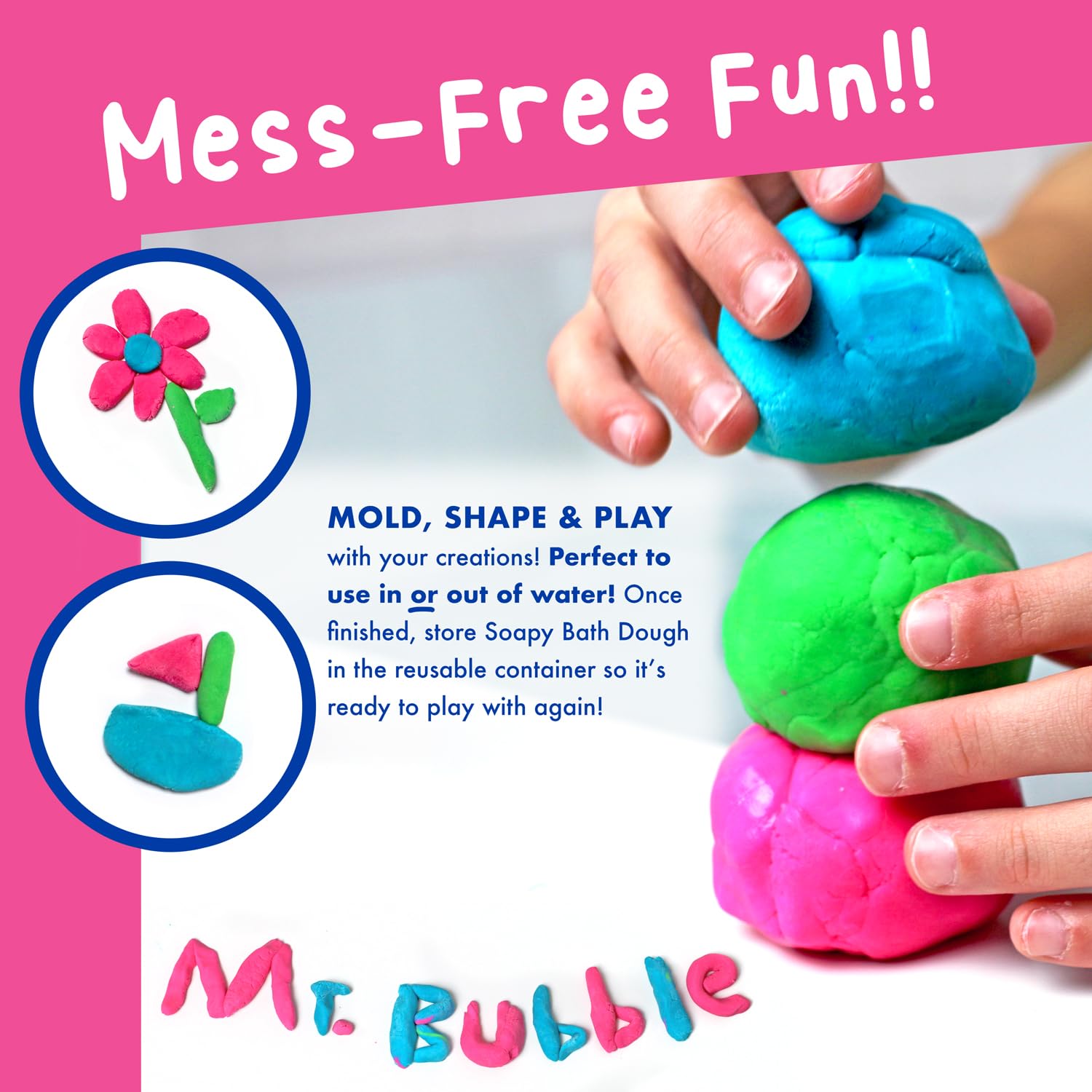 Mr. Bubble Soapy Bath Dough blueberry-scent creates cozy, berry-inspired grooming-and-play moment.