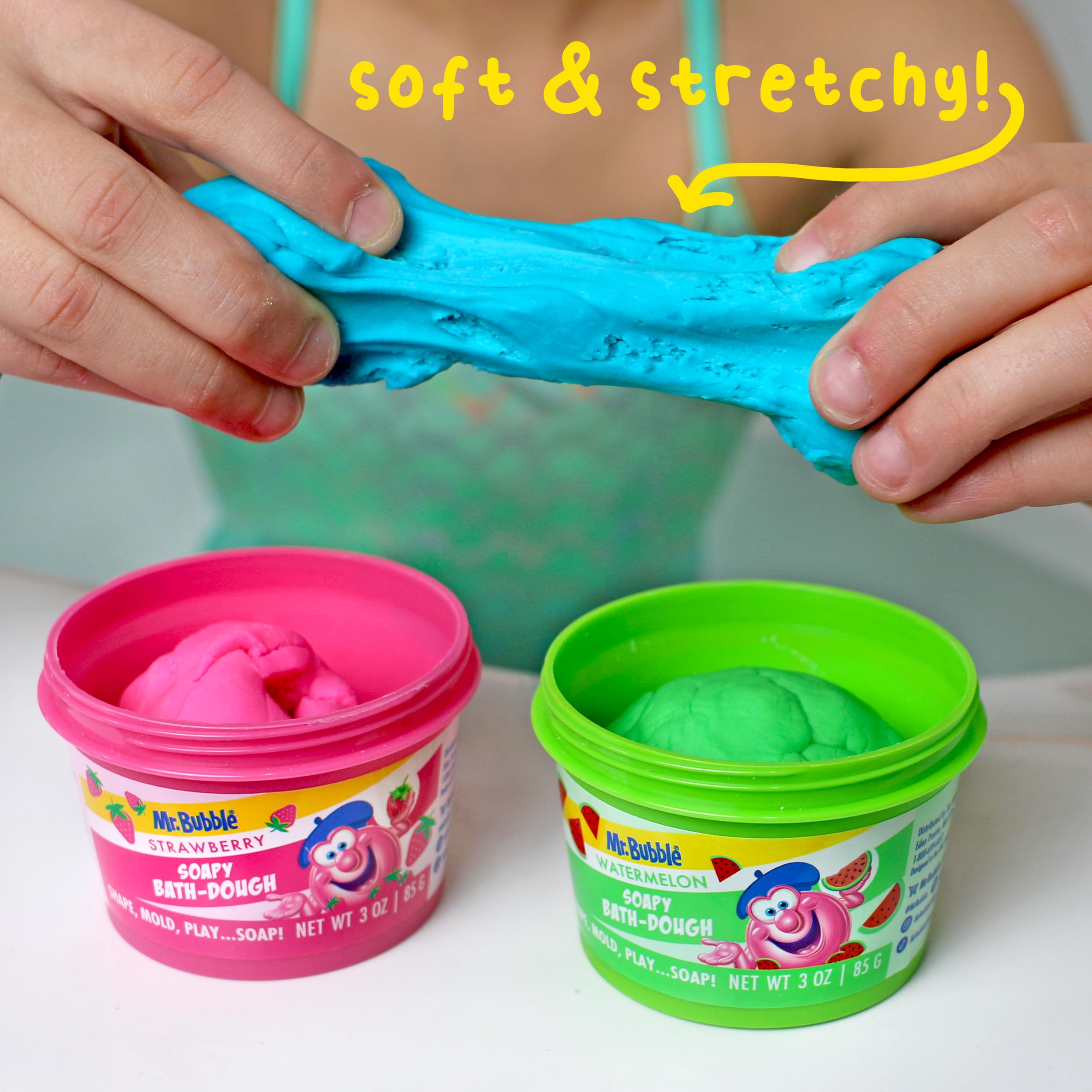 Mr. Bubble Soapy Bath Dough color-mixing concept image to spark creative play.