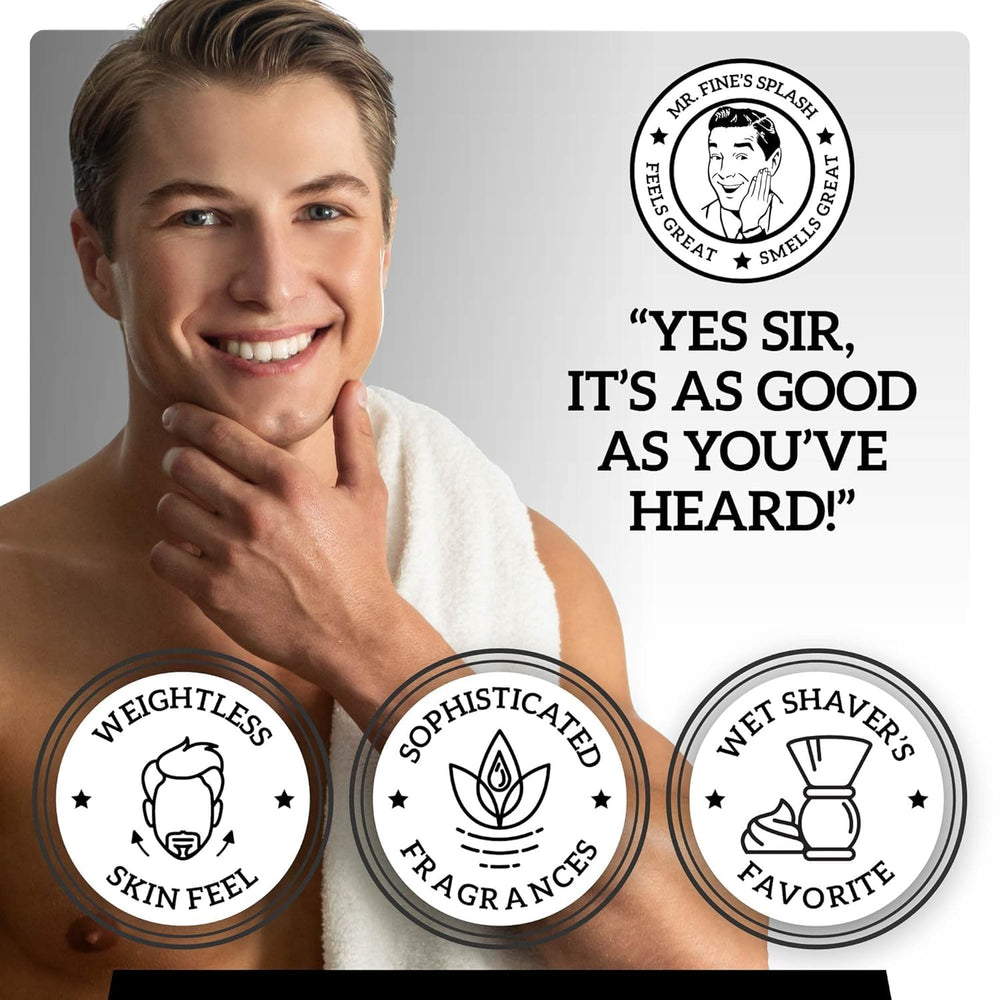 Mr. Fine aftershave post-shave routine shot shows quick, refreshing use