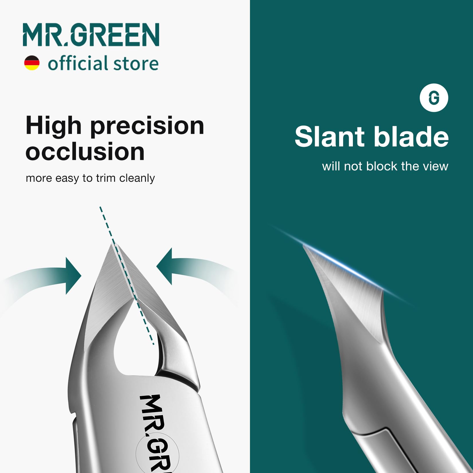 MR.GREEN cuticle nippers anti-rust matte finish keeps tools looking new.
