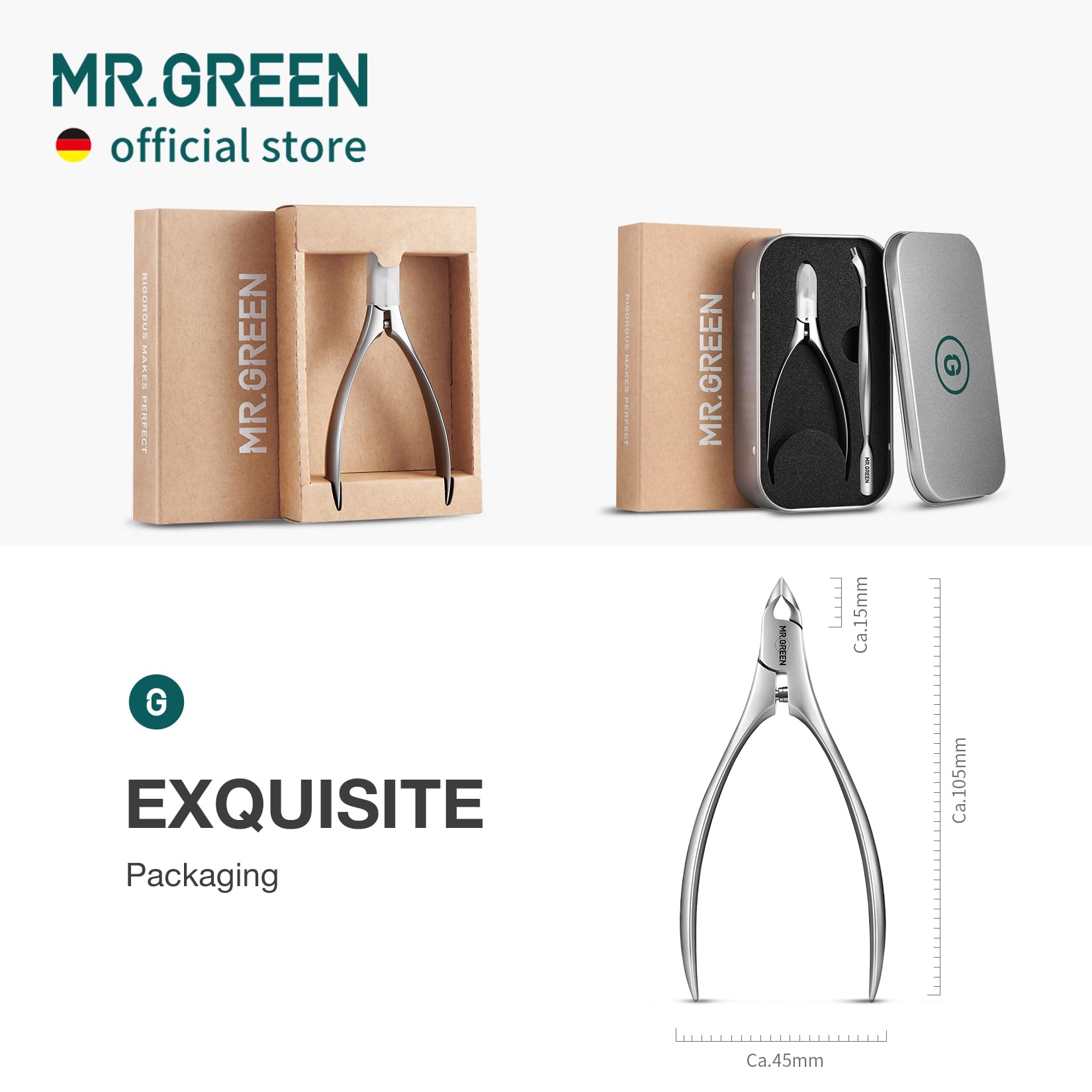 MR.GREEN cuticle nippers built-in spring promotes smooth cutting action.