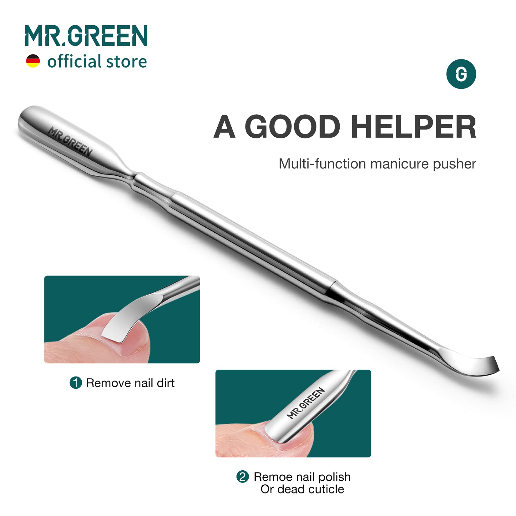 MR.GREEN Cuticle Nippers symmetric spring ensures smooth, balanced operation.