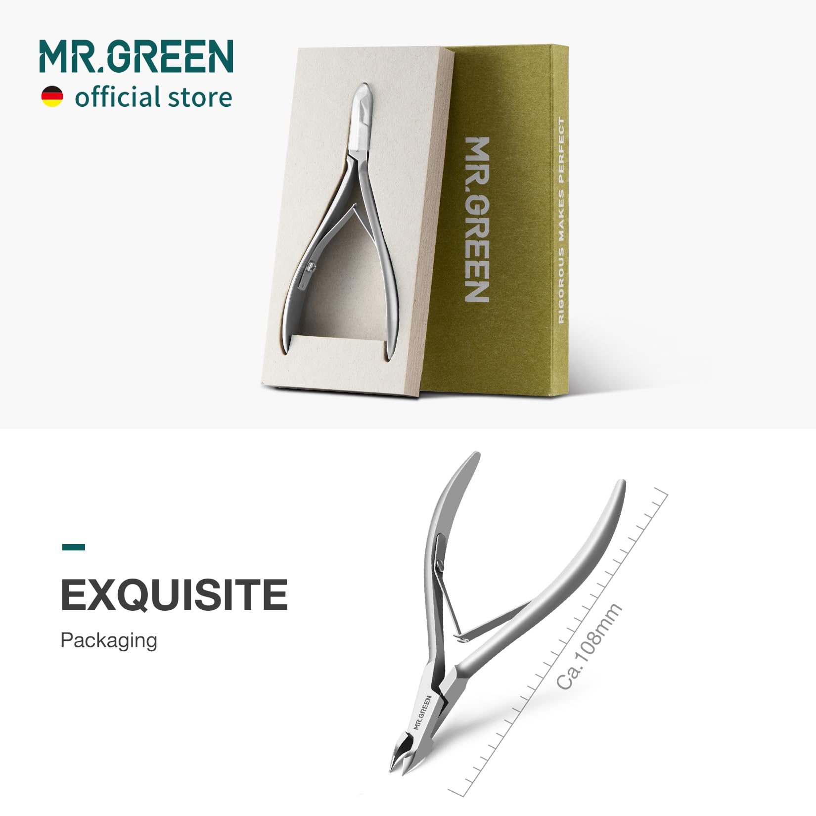 MR.GREEN Cuticle Nippers with pusher for precise dead skin removal.