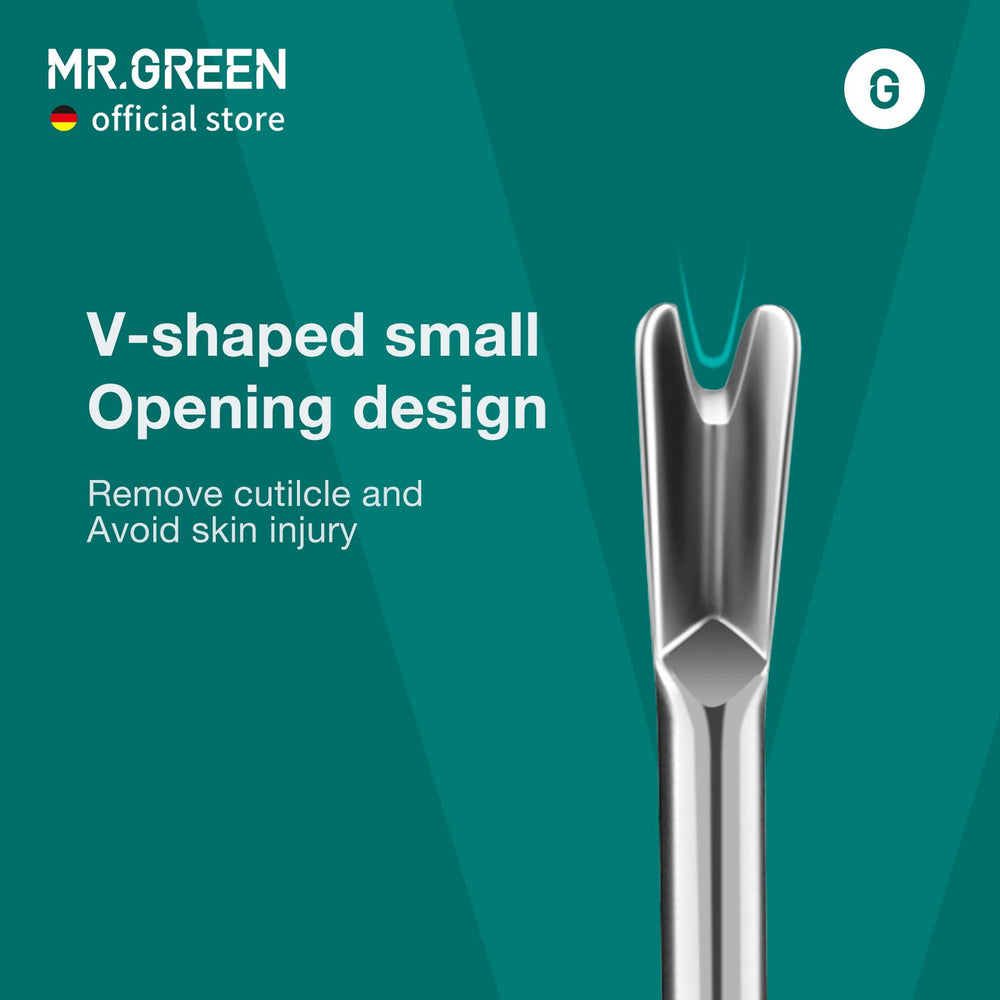 MR.GREEN Cuticle Pusher with ceramic sandblasted surface for skin friendly touch.