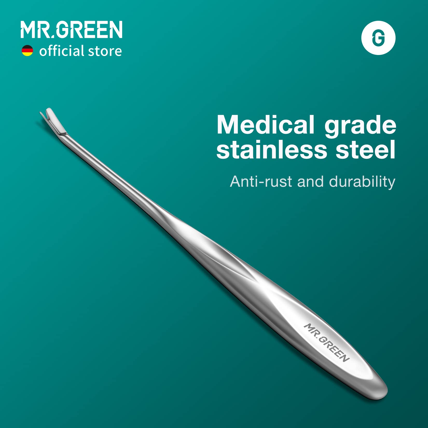 MR.GREEN Cuticle Pusher in hand during at home manicure session.