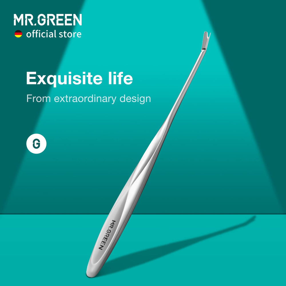 MR.GREEN Cuticle Pusher stainless steel body provides rust resistance and lasting durability.