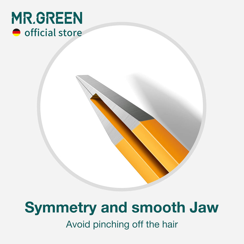 MR.GREEN eyebrow tweezers two-stage spring for balanced, comfortable resilience