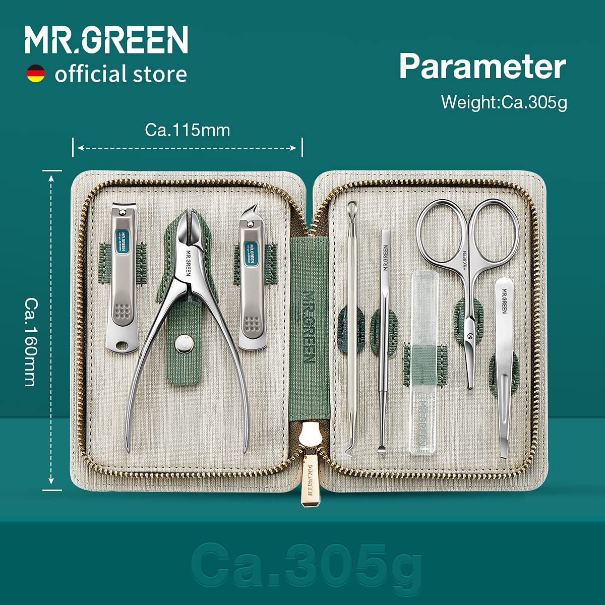 MR.GREEN eyebrow tweezers ready for precise shaping and brow grooming.