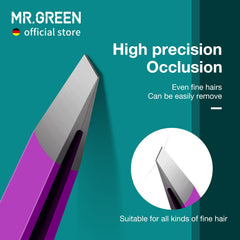 MR.GREEN Eyebrow Tweezers purple packaging demonstrates premium presentation and easy storage