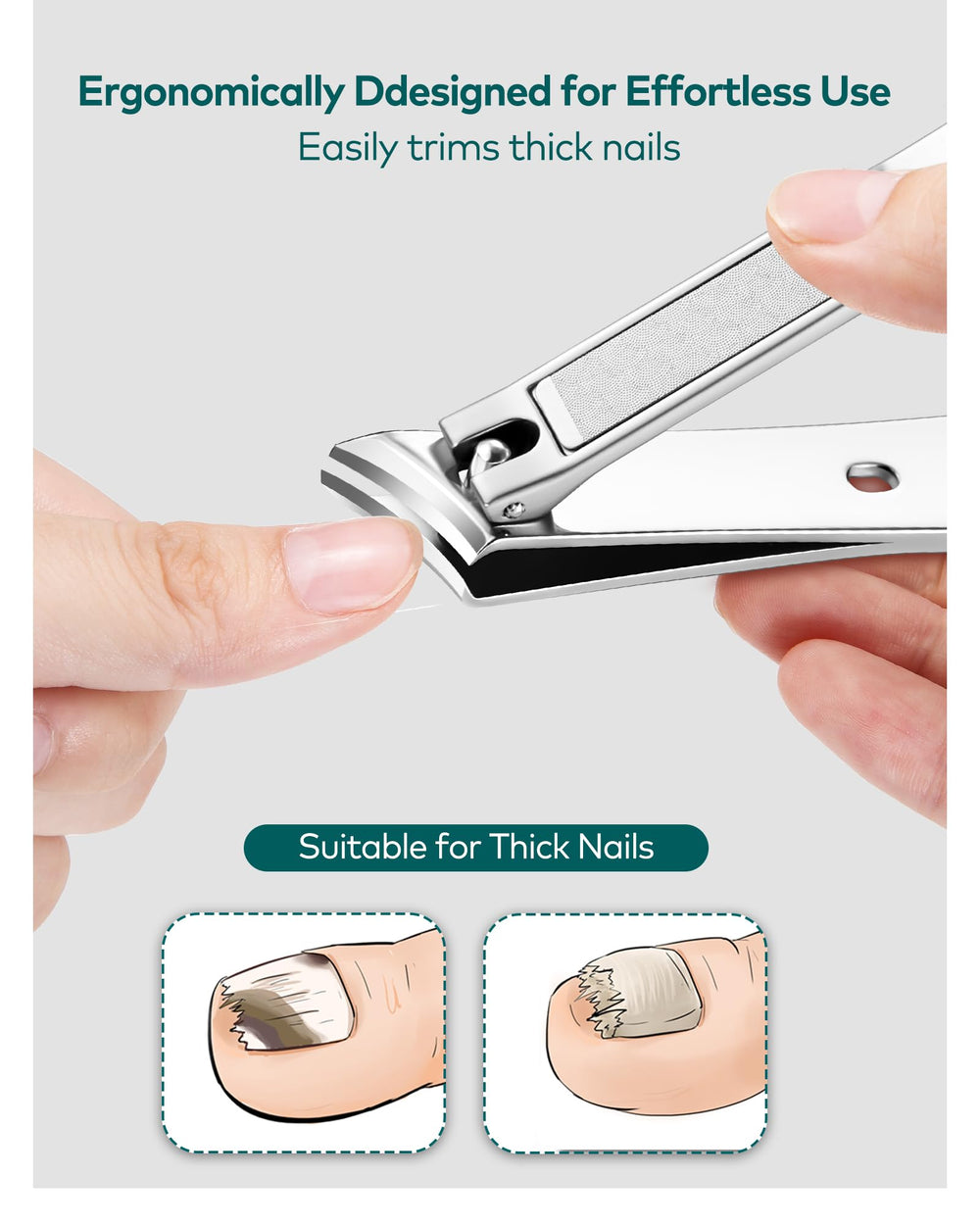 MR.GREEN beveled nail clipper demonstrates professional precision for smooth shaping.