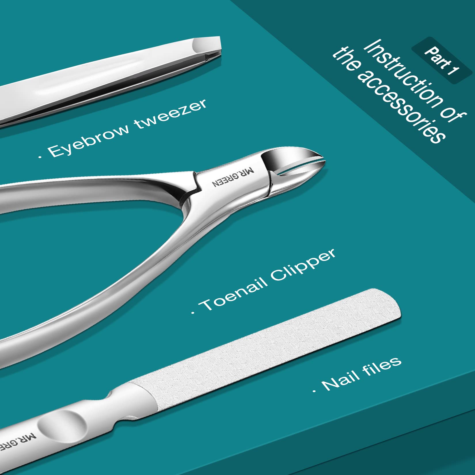 MR.GREEN eyebrow scissors and tweezers in use for grooming precision
