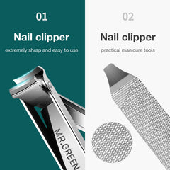 MR.GREEN multifunctional nail clipper with nail-files enables precise edge shaping.