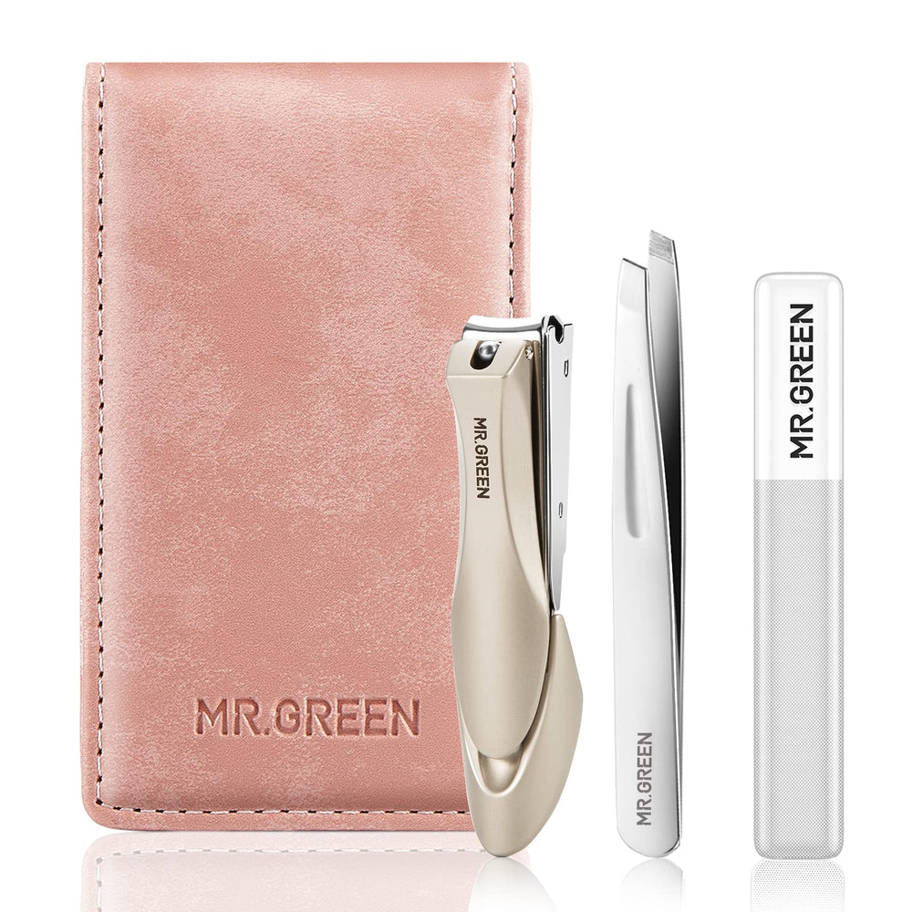 MR.GREEN nail clipper set pink travel case closeup highlighting compact grooming on the go