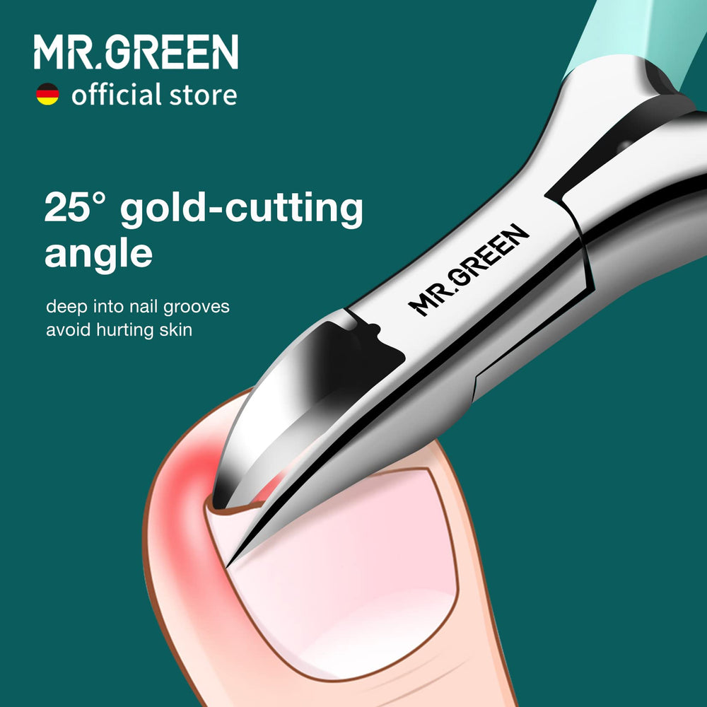 MR.GREEN toenail clippers olive green handle for comfortable grip during pedicure