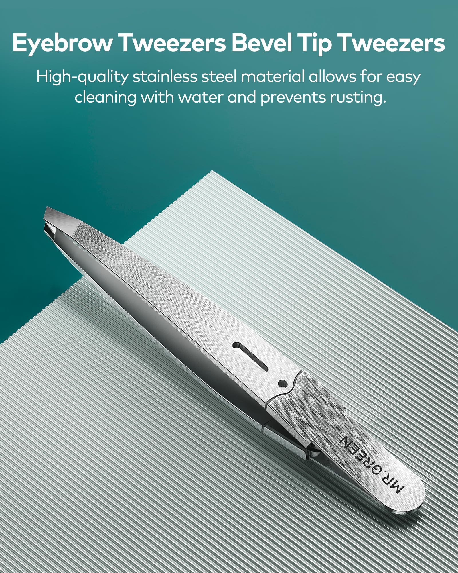 MR.GREEN tweezers ergonomic grip shown for comfortable extended use.