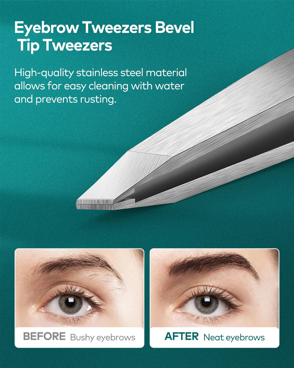 MR.GREEN tweezers stainless steel body highlighted for durability.
