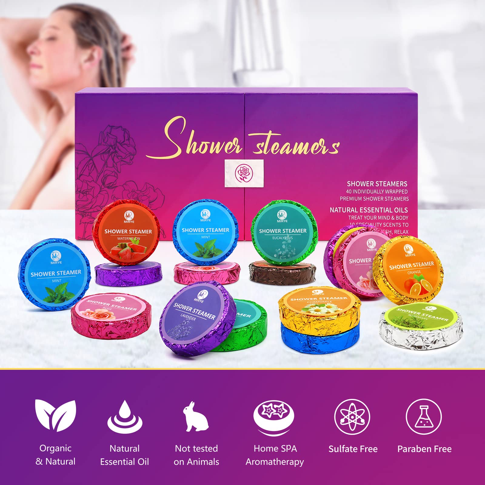 MR MIRYE mint-eucalyptus shower steamer for refreshing, clarifying showers.