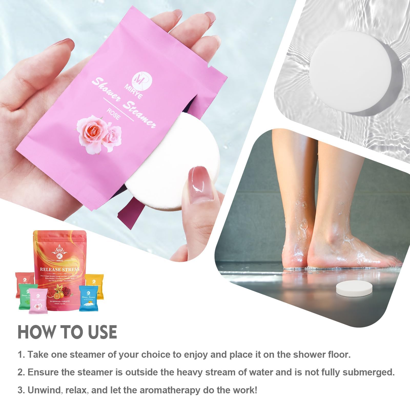 MR MIRYE Rose shower steamer delivers floral warmth for relaxing self-care moments.