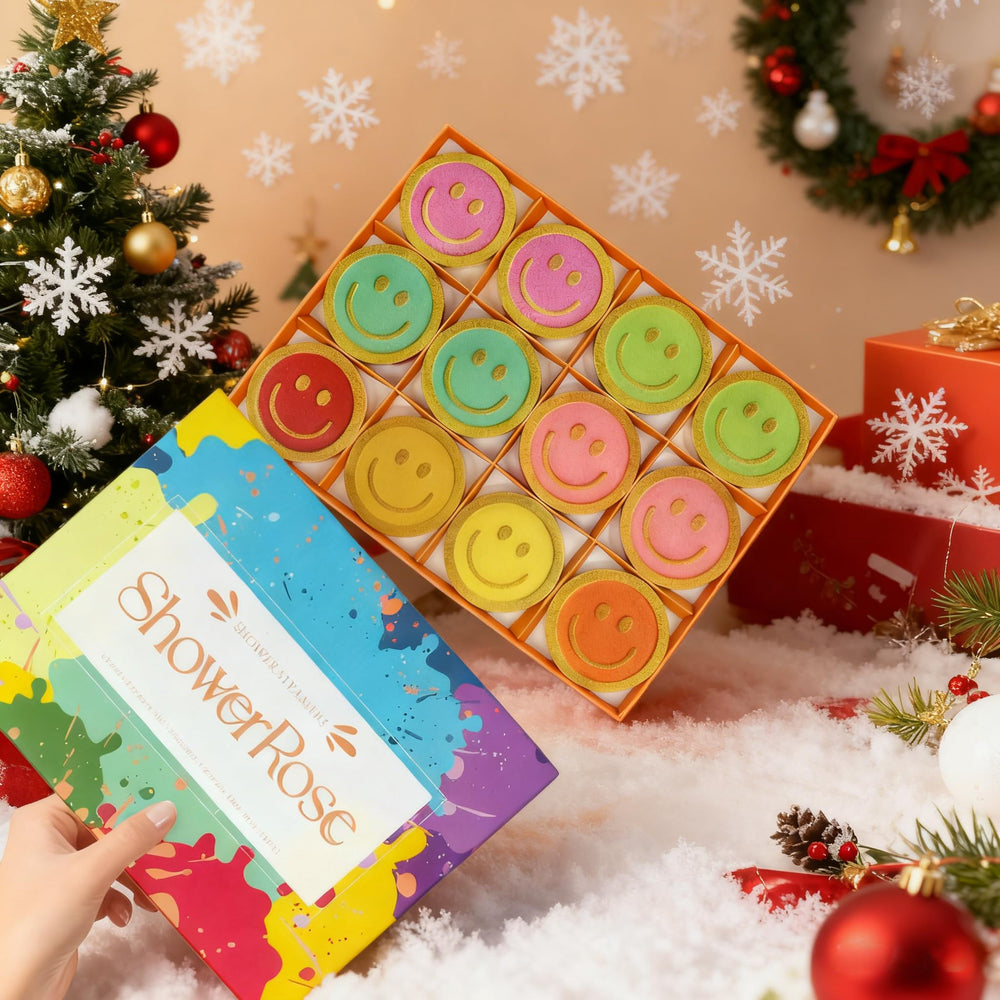 MR MIRYE shower steamers varieties display offers eight fragrances for daily relaxation.