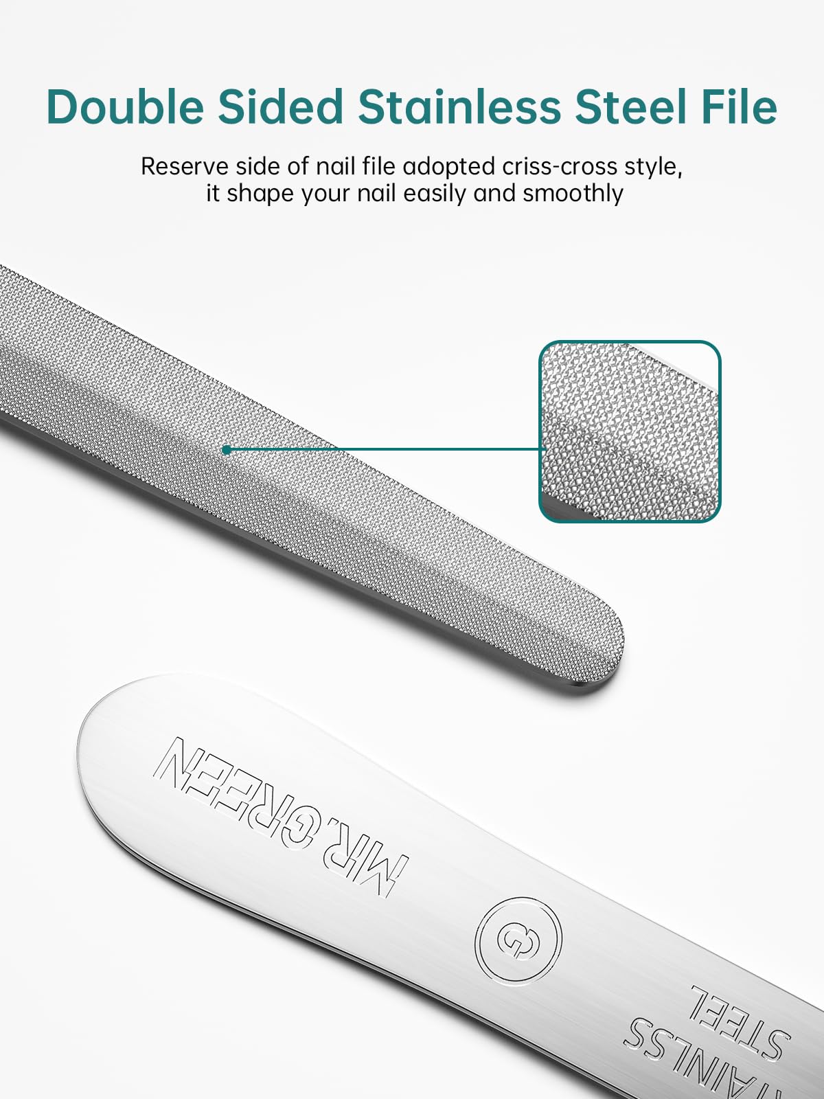 MR.GREEN Curved Nail File side view highlights ergonomic design for comfortable handling.