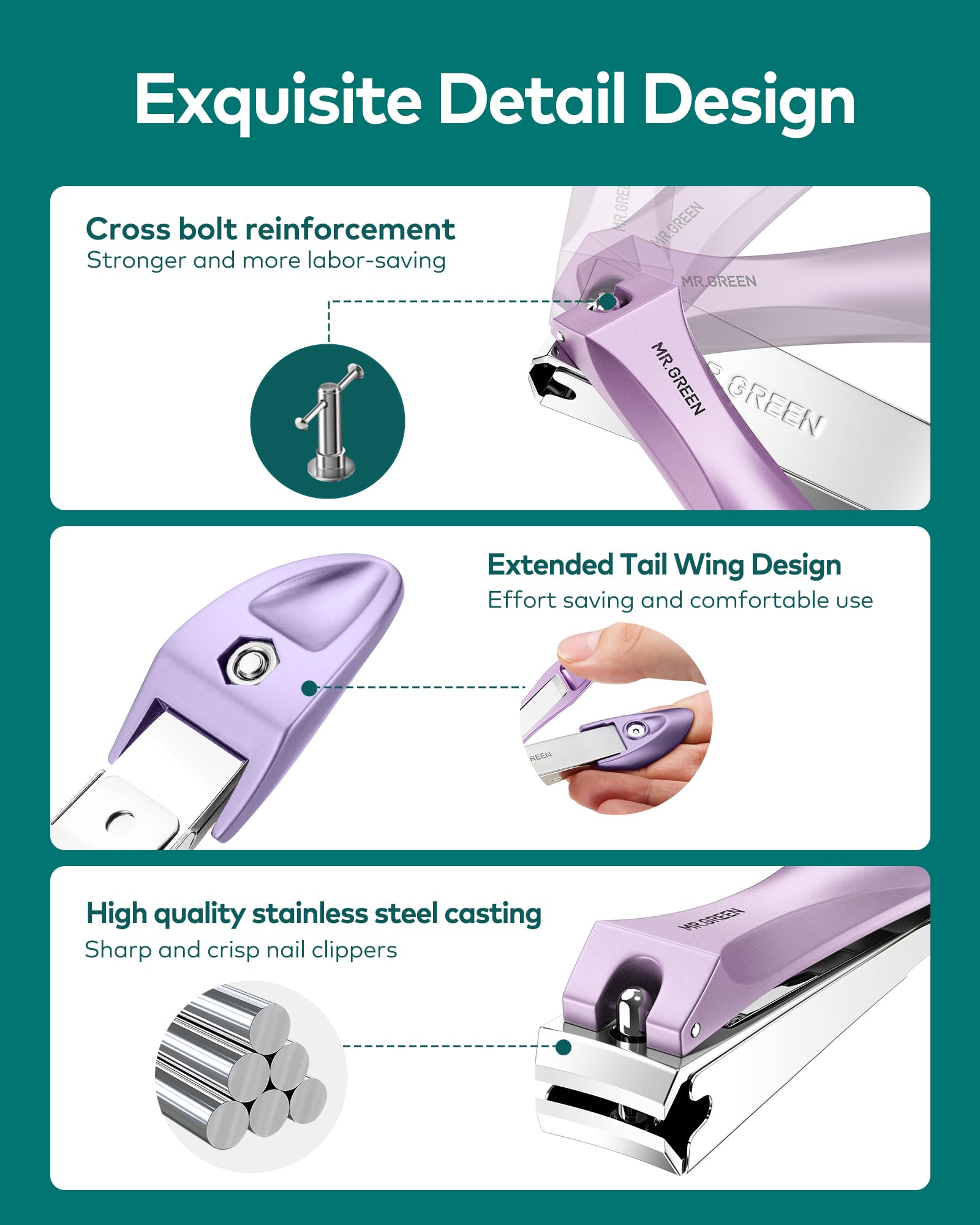 MR.GREEN Nail Clippers with Nail File cross-bolt design for stability
