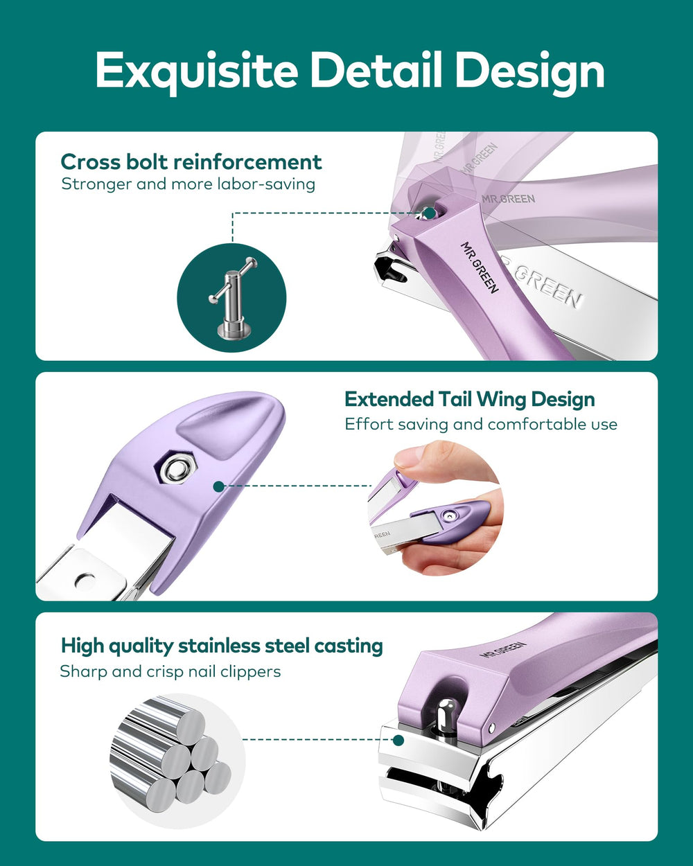 MR.GREEN Nail Clippers with Nail File cross-bolt design for stability