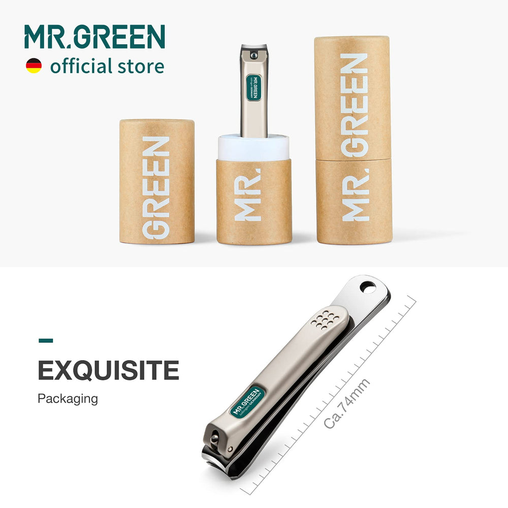 MR.GREEN Nail Clippers packaging display highlighting premium quality