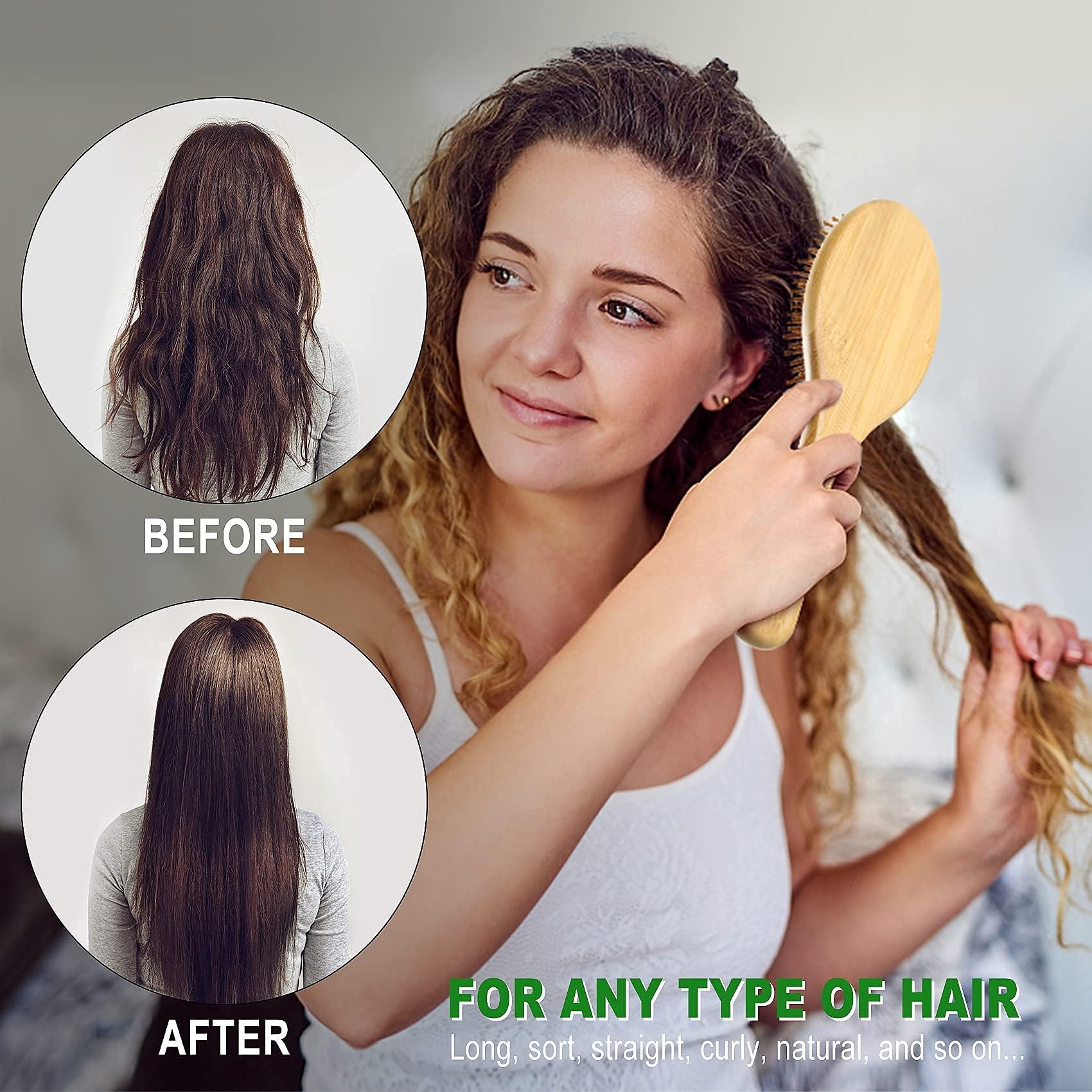 MRD Hair Brush Set bamboo material emphasizes eco-friendly design and hair-safe brushing.